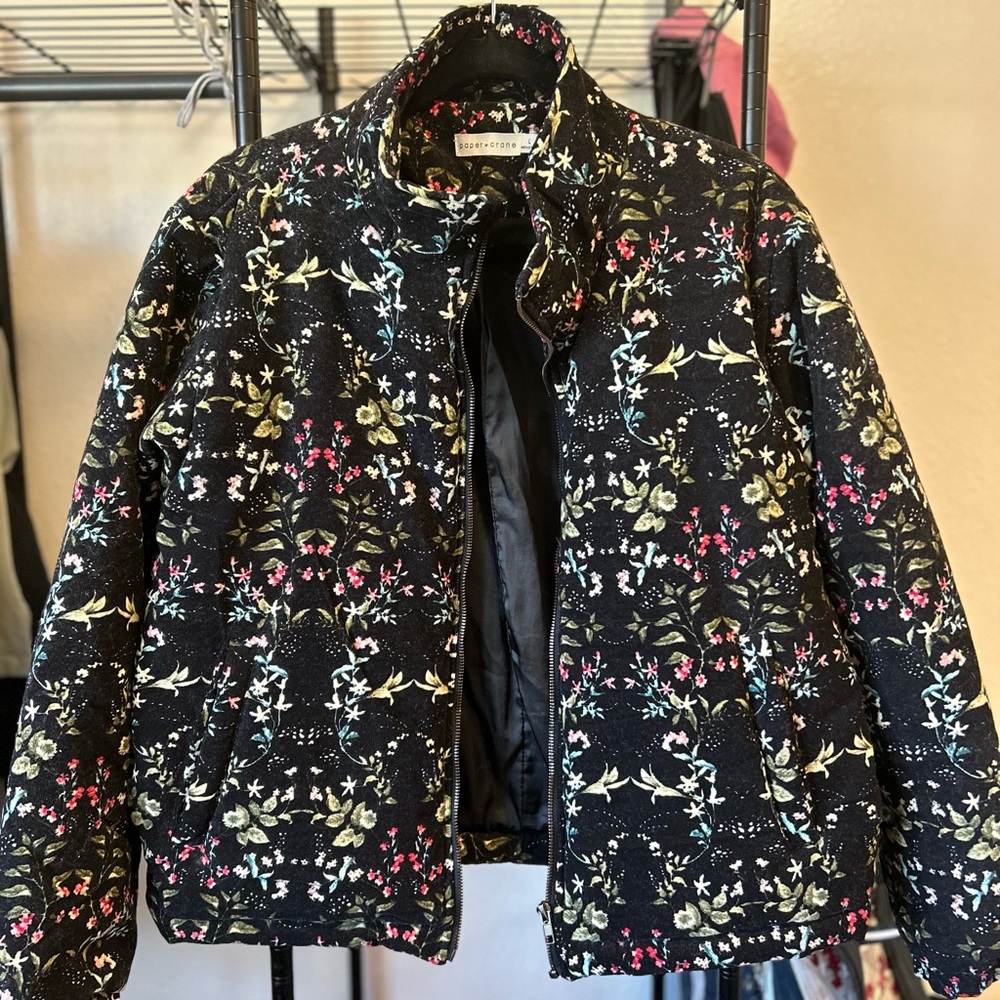 Paper Crane Black Floral Puffer Jacket